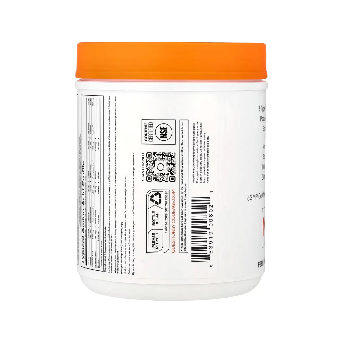 Codeage MultiCollagen Péptidos De Colágeno Múltiple En Polvo Sin Sabor 567 g (20 oz)