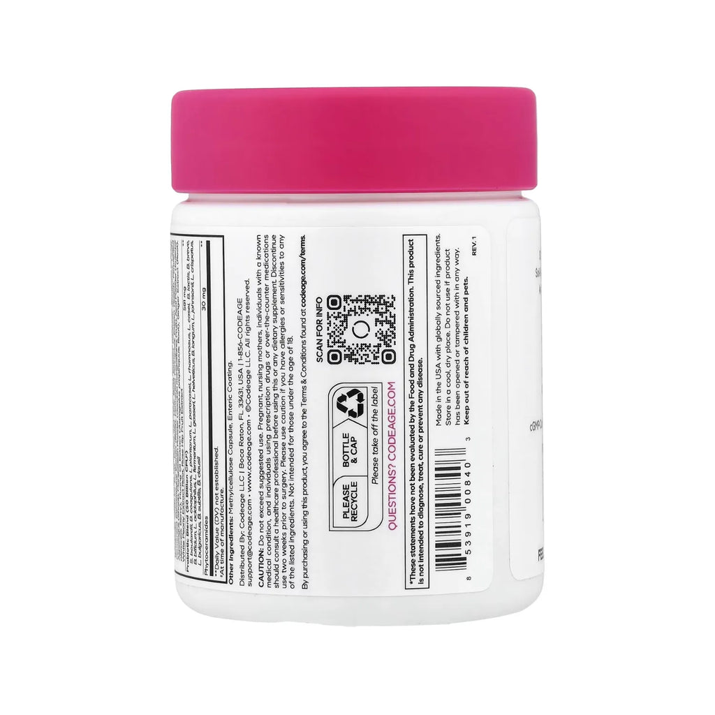 Codeage, Probiótico Para La Piel + Prebióticos Y Fitoceramidas, 50 Mil Millones De UFC, 60 Cápsulas Vegetales