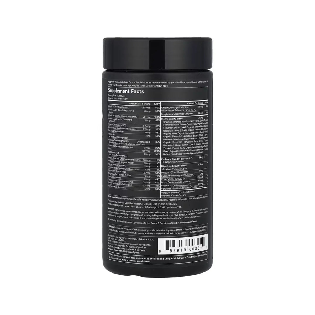 Codeage, Suplemento Multivitamínico Fermentado Para Hombres, 120 Cápsulas Vegetales