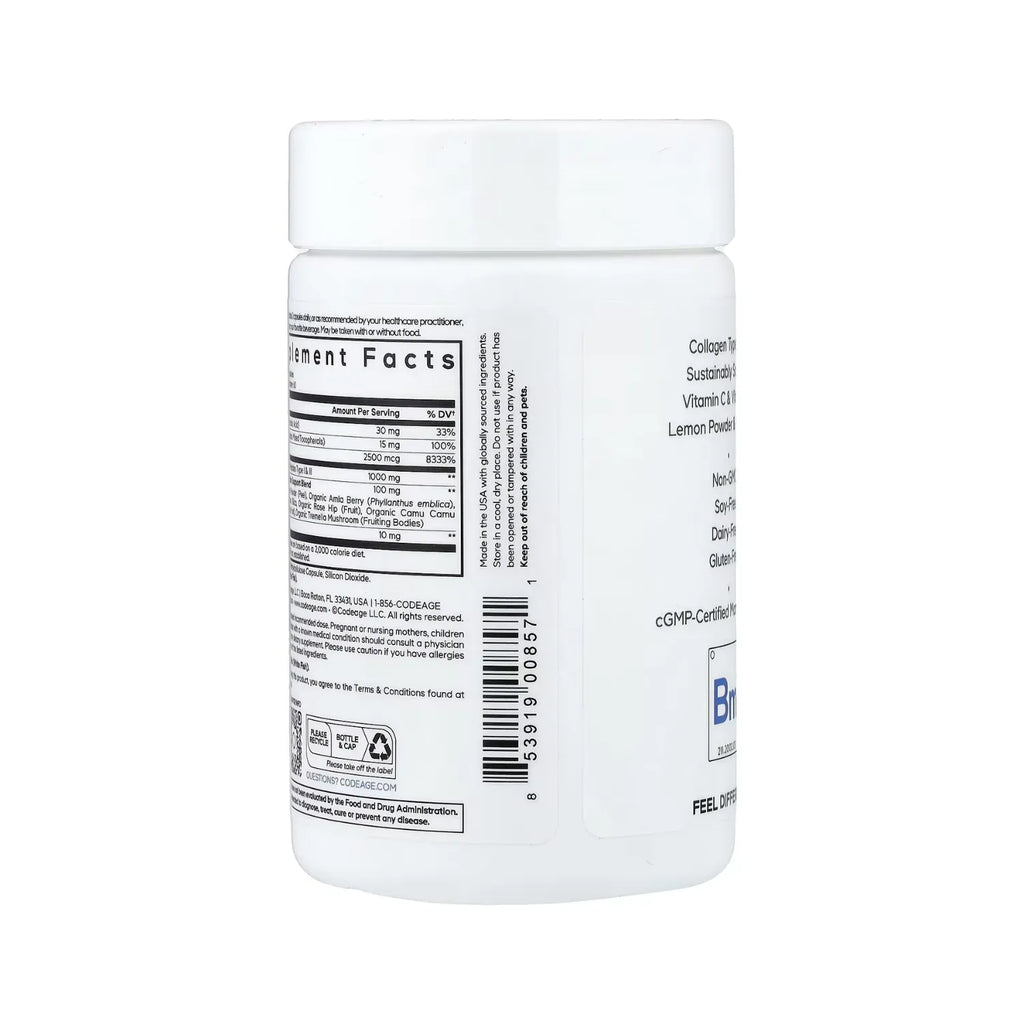Codeage, Colágeno Marino Con Biotina + Ácido Hialurónico- Multivitamínico, 120 Cápsulas Vegetales