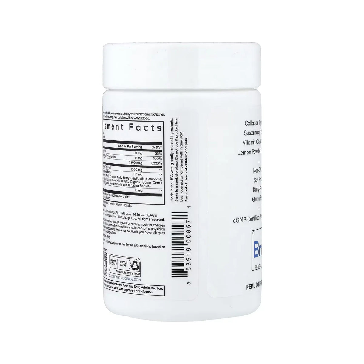 Codeage, Colágeno Marino Con Biotina + Ácido Hialurónico- Multivitamínico, 120 Cápsulas Vegetales