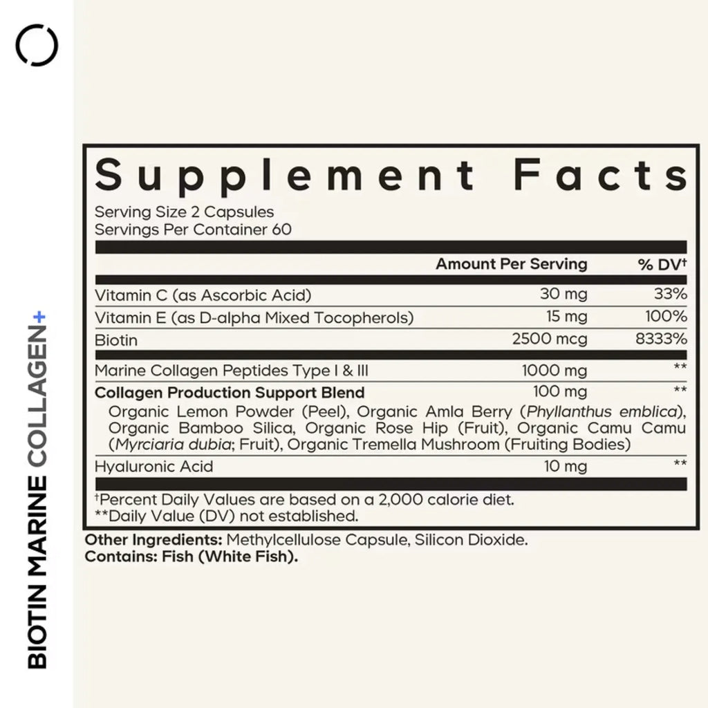 Codeage, Colágeno Marino Con Biotina + Ácido Hialurónico- Multivitamínico, 120 Cápsulas Vegetales