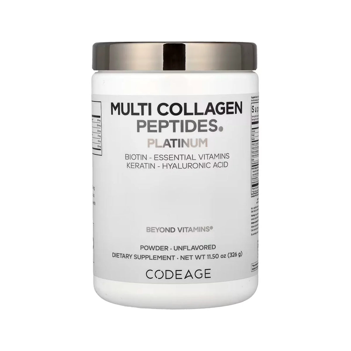 Codeage Péptidos De Colágeno Múltiple En Polvo Platino Sin sabor 326 g (11.5 oz)