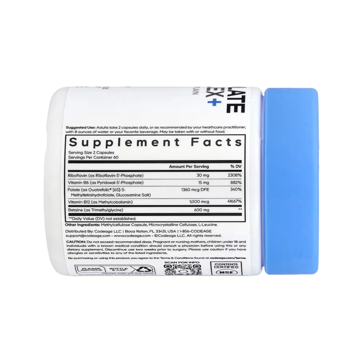 Codeage Complejo de vitaminas B y Metilfolato Con 120 Cápsulas Vegetales