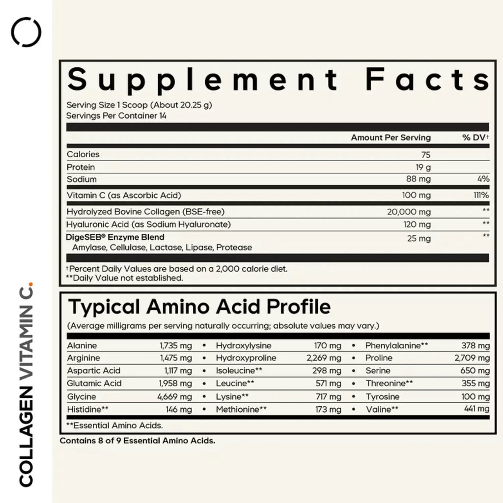 Codeage, Colágeno Hidrolizado Con Vitamina C Y Ácido Hialurónico En Polvo, Sin Sabor, 283 G (9,98 Oz)