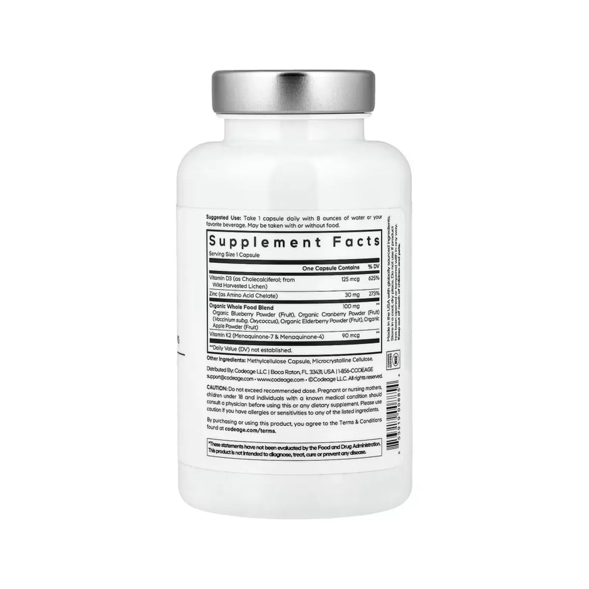 Codeage Amen Vitamina D + Vitamina K2 + Zinc 60 Cápsulas Vegetales