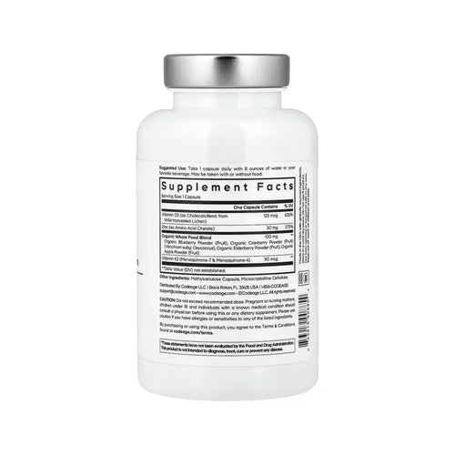 Codeage Amen Vitamina D + Vitamina K2 + Zinc 60 Cápsulas Vegetales