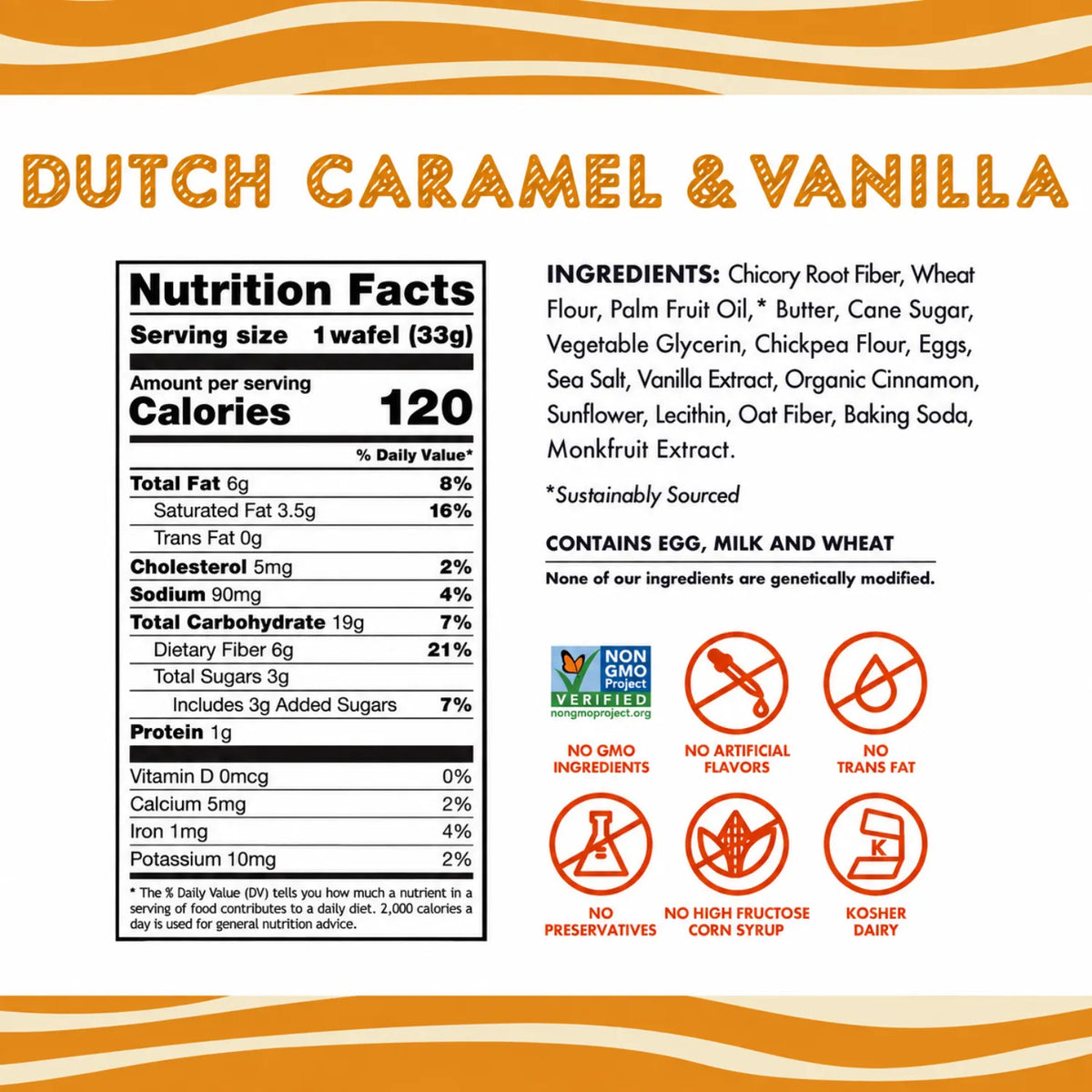 Rip Van Wafels Dutch Caramelo + Vainilla 12 Pack | Waffle crujiente con relleno suave de caramelo y vainilla | 3 g de azúcar y 6 g de fibra por pieza | Sin conservadores ni jarabe de maíz de alta fructosa | Snack de origen europeo