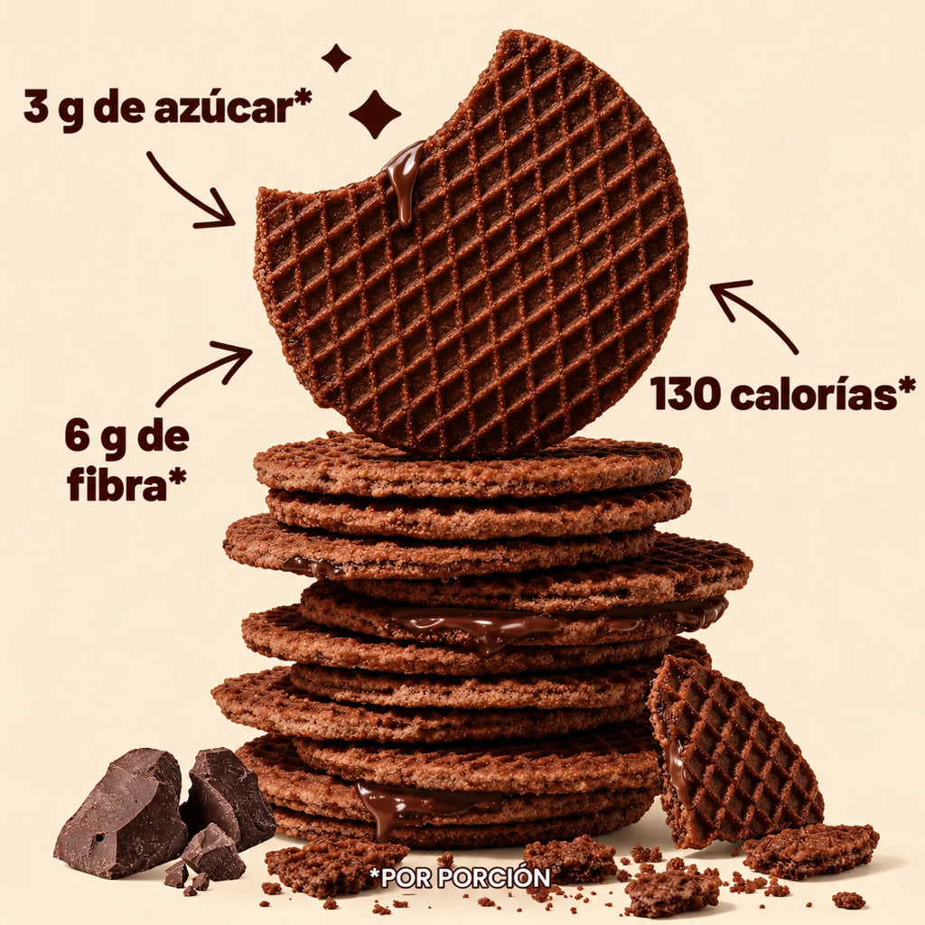 Rip Van Wafels Chocolate Brownie 12 Pack | Waffle crujiente con relleno de chocolate tipo brownie | 3 g de azúcar y 6 g de fibra por pieza | Sin conservadores ni colorantes artificiales | Snack práctico de chocolate