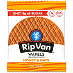 Rip Van Wafels Miel + Avena 12 Pack | Waffle crujiente con relleno de miel orgánica y avena | 3 g de azúcar y 6 g de fibra por pieza | Sin conservadores ni sabores artificiales | Snack práctico