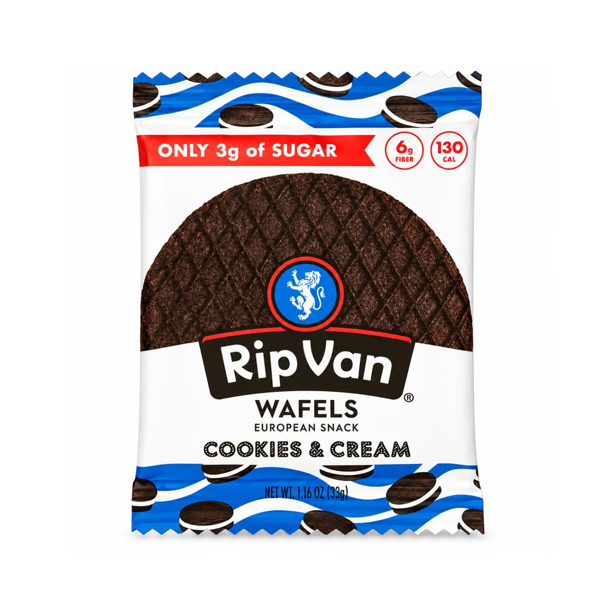 Rip Van Wafels Cookies & Cream 12 Pack | Waffle crujiente con relleno de cacao y vainilla | 3 g de azúcar y 6 g de fibra por pieza | Sin conservadores ni jarabe de maíz de alta fructosa | Snack práctico
