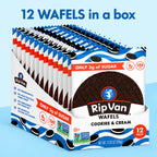 Rip Van Wafels Cookies & Cream 12 Pack | Waffle crujiente con relleno de cacao y vainilla | 3 g de azúcar y 6 g de fibra por pieza | Sin conservadores ni jarabe de maíz de alta fructosa | Snack práctico