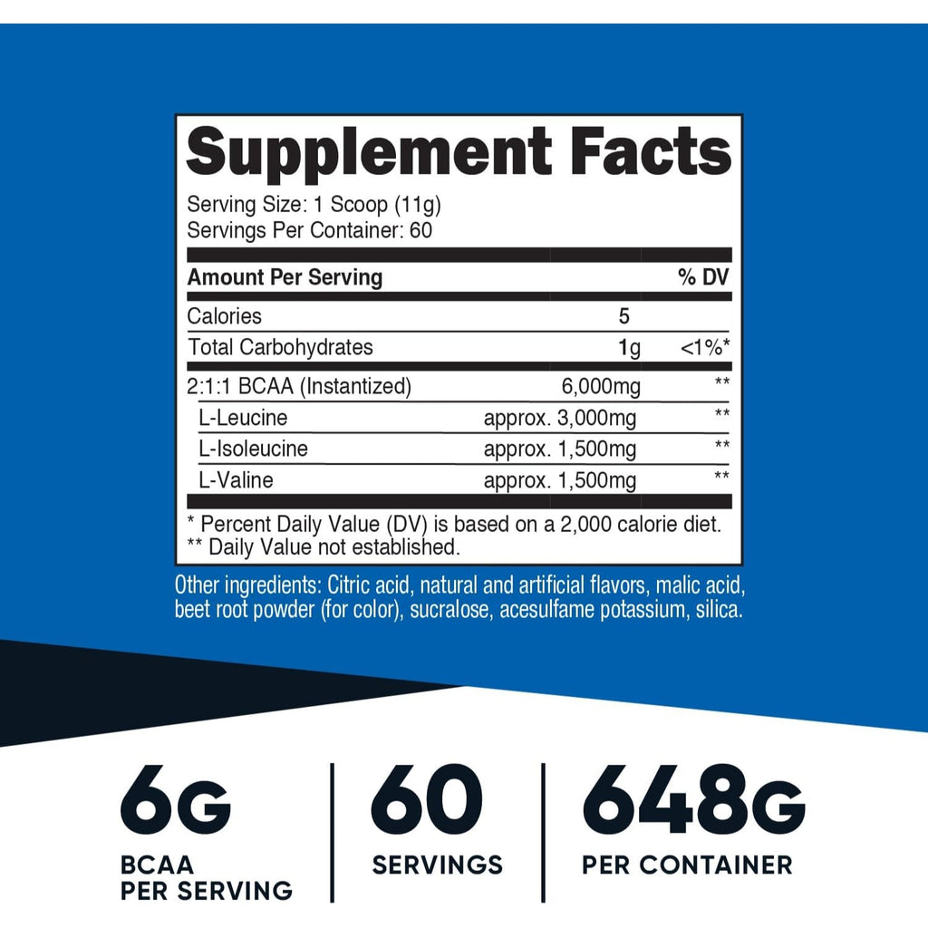 Nutricost BCAA en Polvo 2:1:1 60 Porciones Limonada de Frambuesa