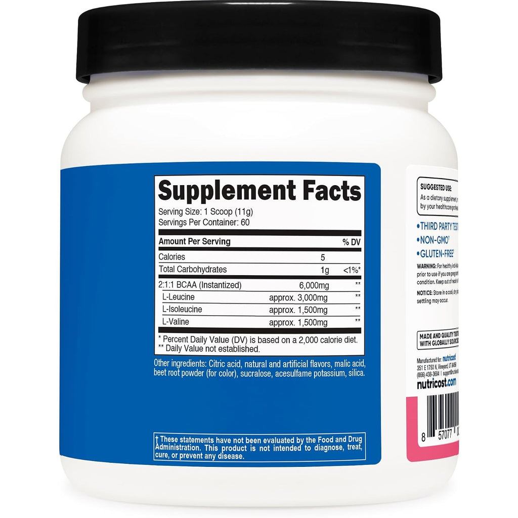 Nutricost BCAA en Polvo 2:1:1 60 Porciones Limonada de Frambuesa