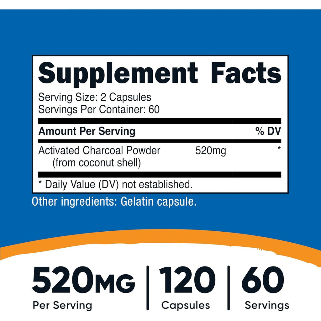 Nutricost Carbón Vegetal Activado 260 mg 120 Cápsulas