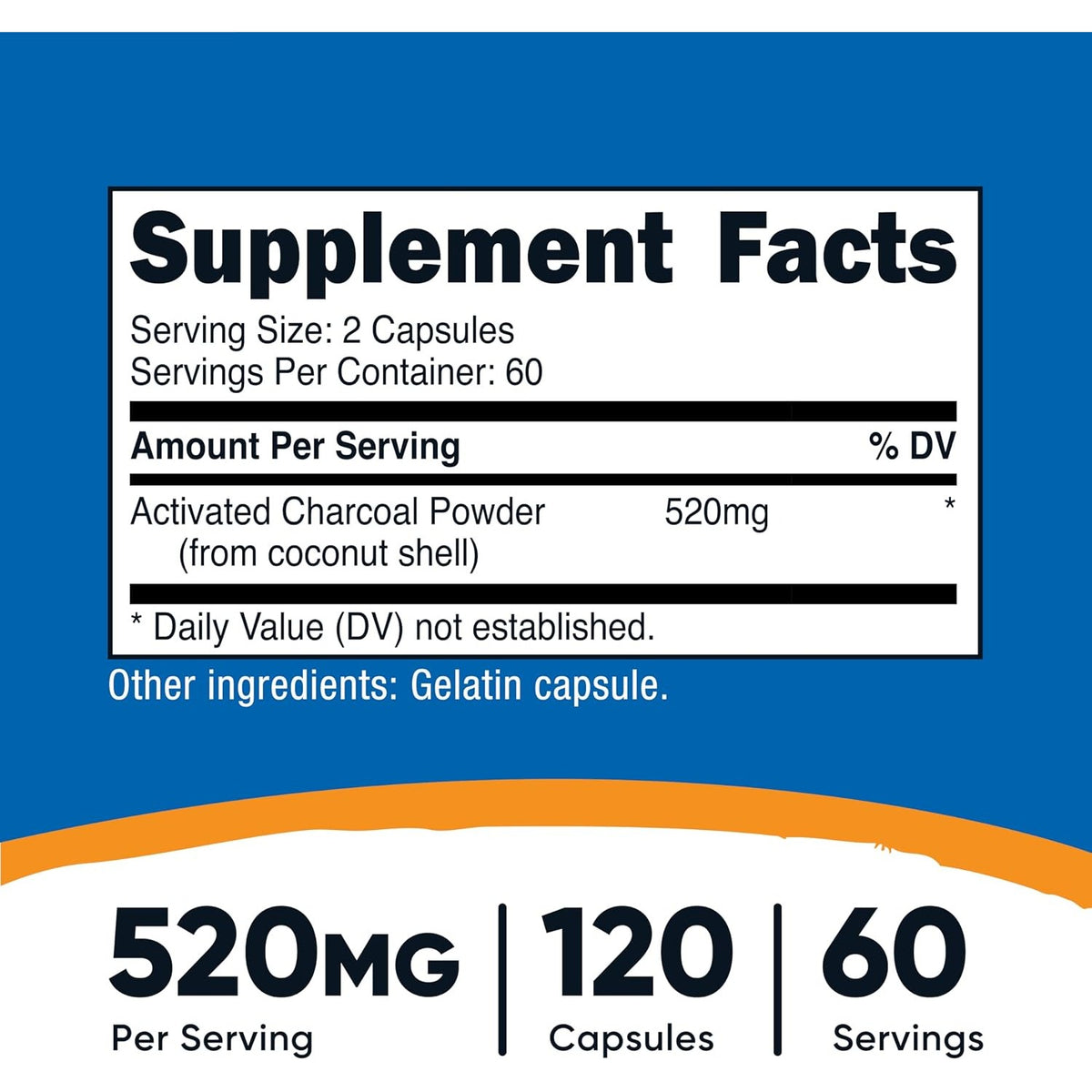 Nutricost Carbón Vegetal Activado 260 mg 120 Cápsulas