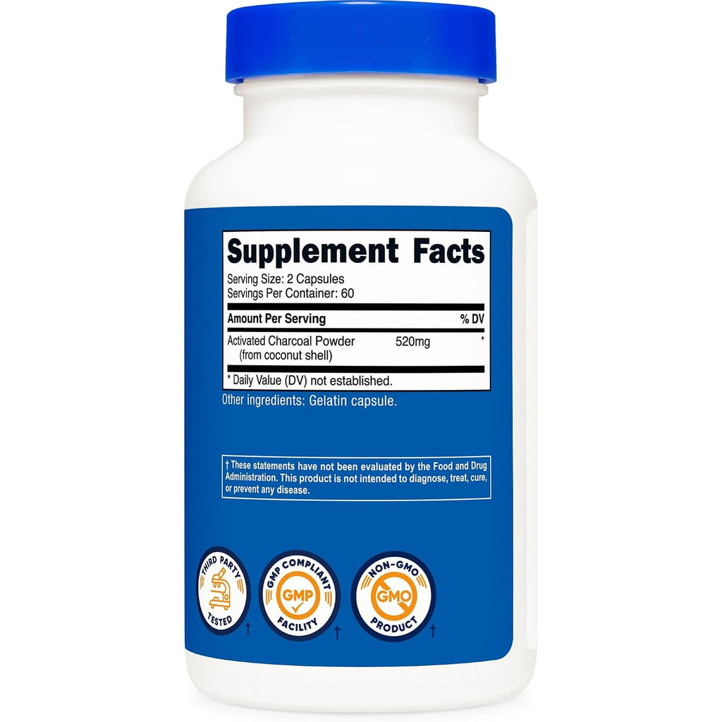 Nutricost Carbón Vegetal Activado 260 mg 120 Cápsulas