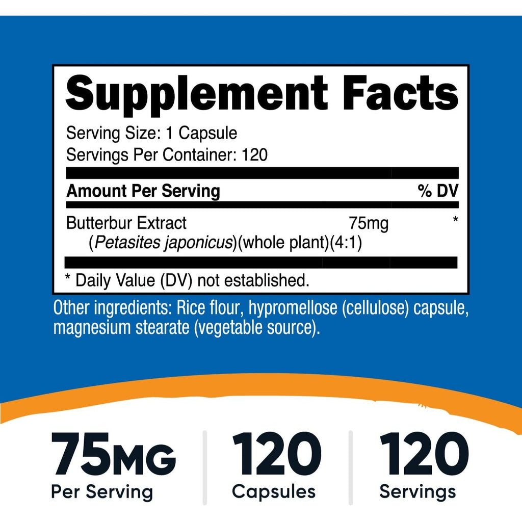 Nutricost Extracto de Butterbur (Petasita) 75 mg 120 Cápsulas Vegetales
