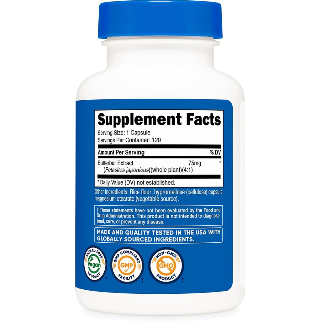 Nutricost Extracto de Butterbur (Petasita) 75 mg 120 Cápsulas Vegetales