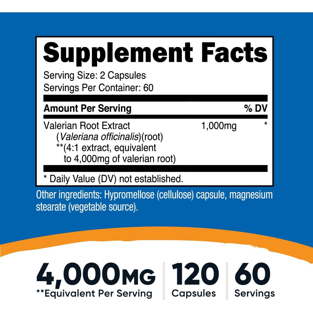 Nutricost Extracto de Raíz de Valeriana 1000 mg 120 Cápsulas Vegetales