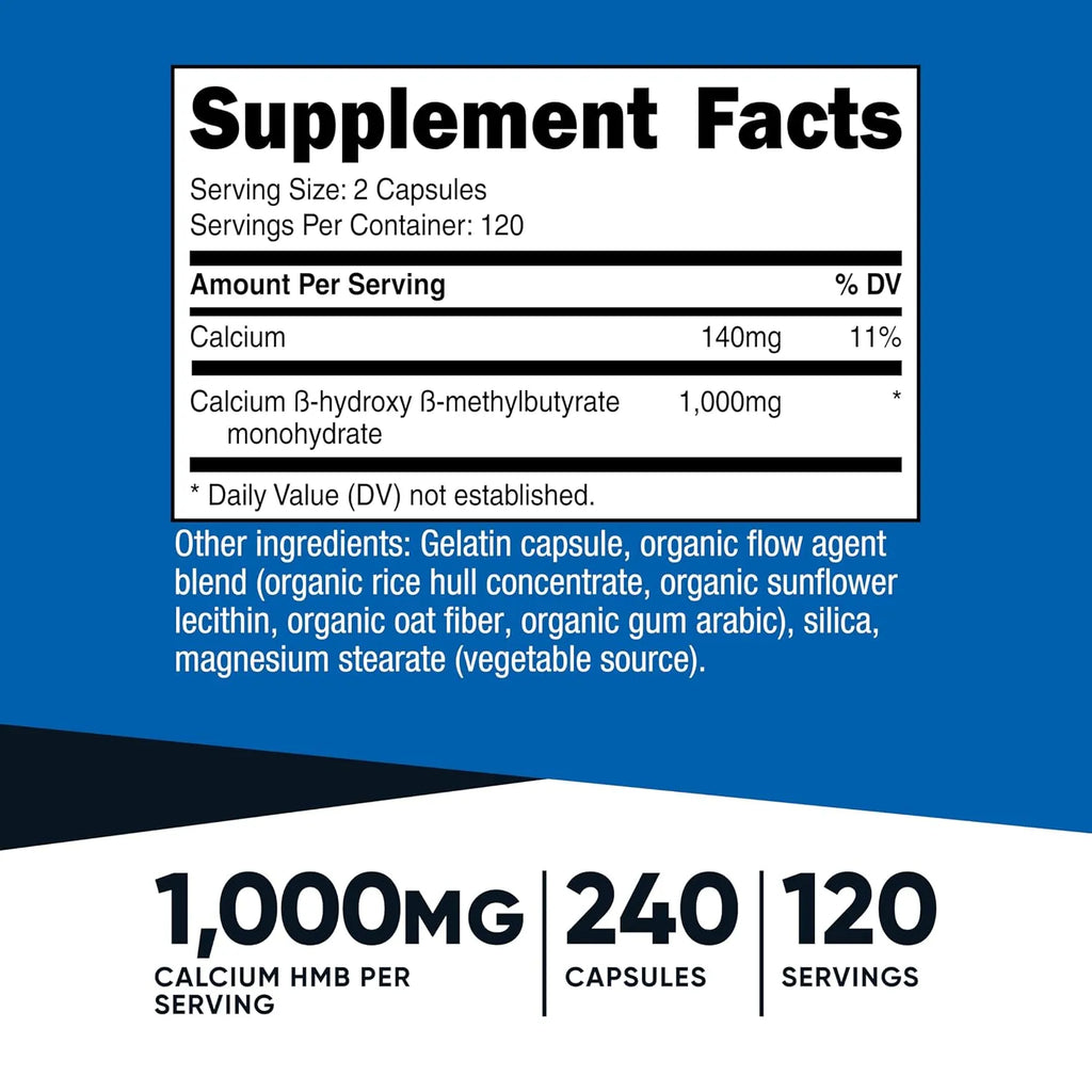 Nutricost HMB B-hidroxi-B-metilbutirato 500 mg 240 Cápsulas