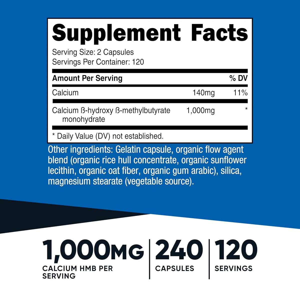 Nutricost HMB B-hidroxi-B-metilbutirato 500 mg 240 Cápsulas