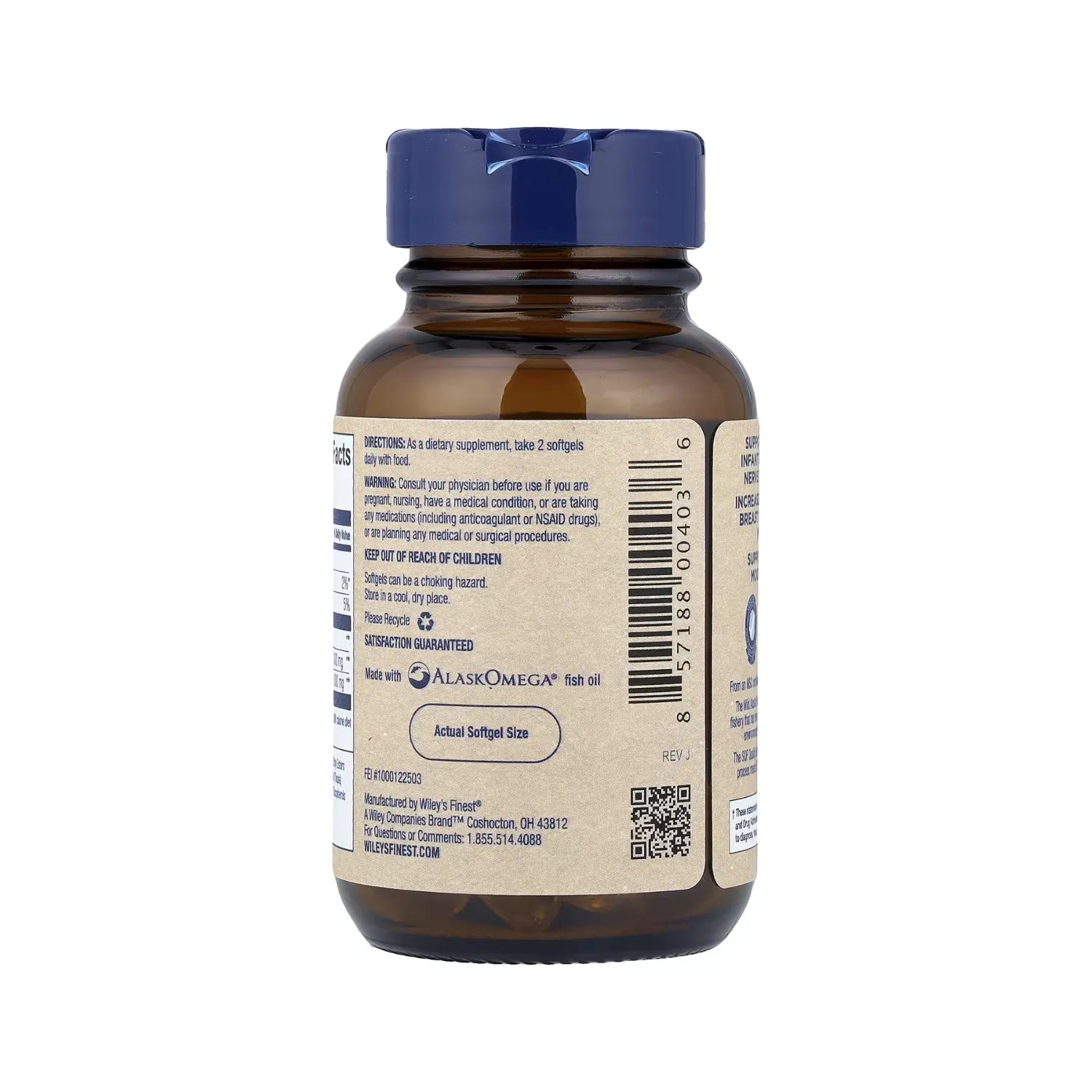 Wiley's Finest, Aceite de pescado de Alaska, Ácido Docosahexaenoico Prenatal 600 mg, 60 Cápsulas De Pescado