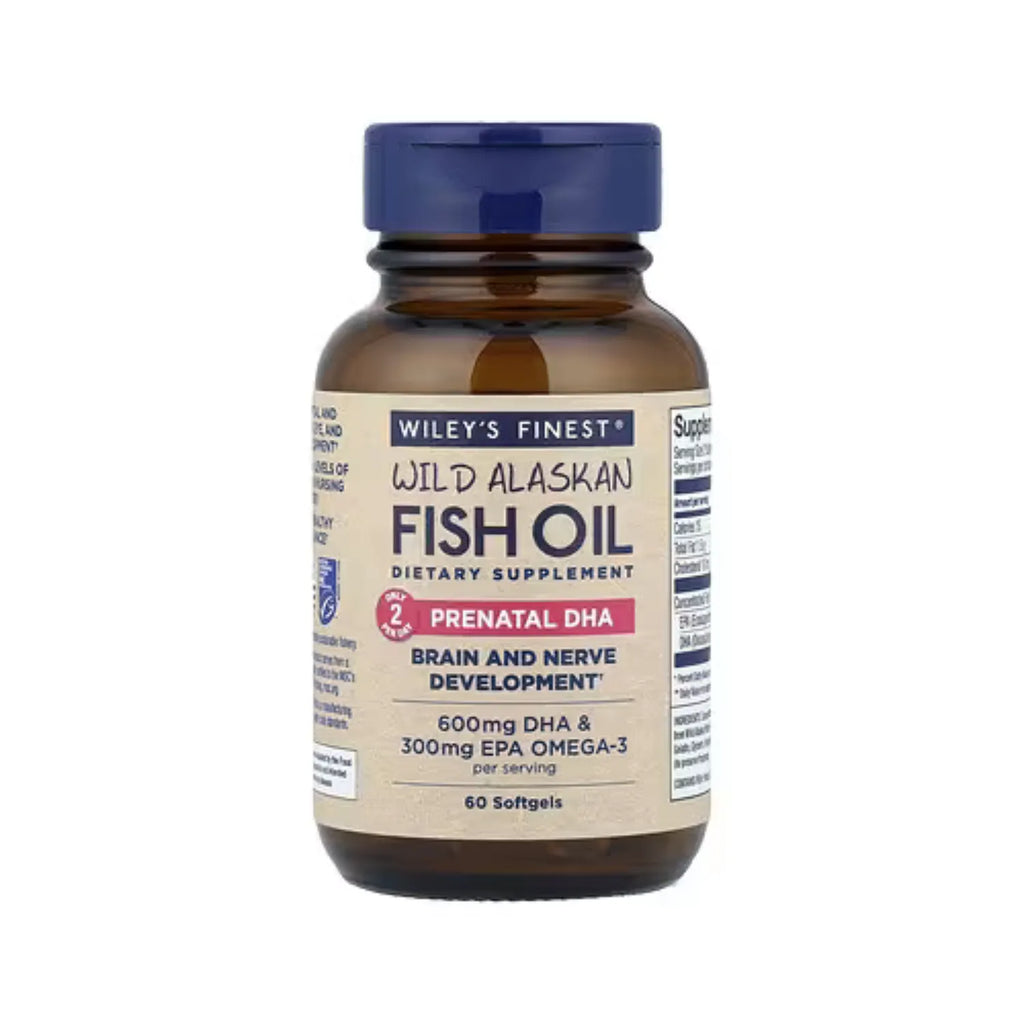 Wiley's Finest, Aceite de pescado de Alaska, Ácido Docosahexaenoico Prenatal 600 mg, 60 Cápsulas De Pescado