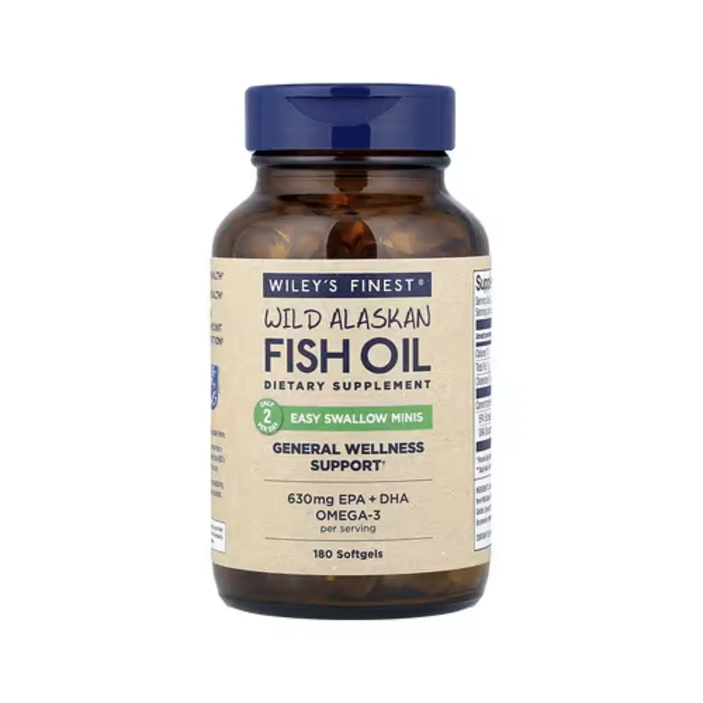 Wiley's Finest, Aceite de Pescado Salvaje de Alaska, Minis de Fácil Ingestión, 180 Cápsulas Blandas 630mg