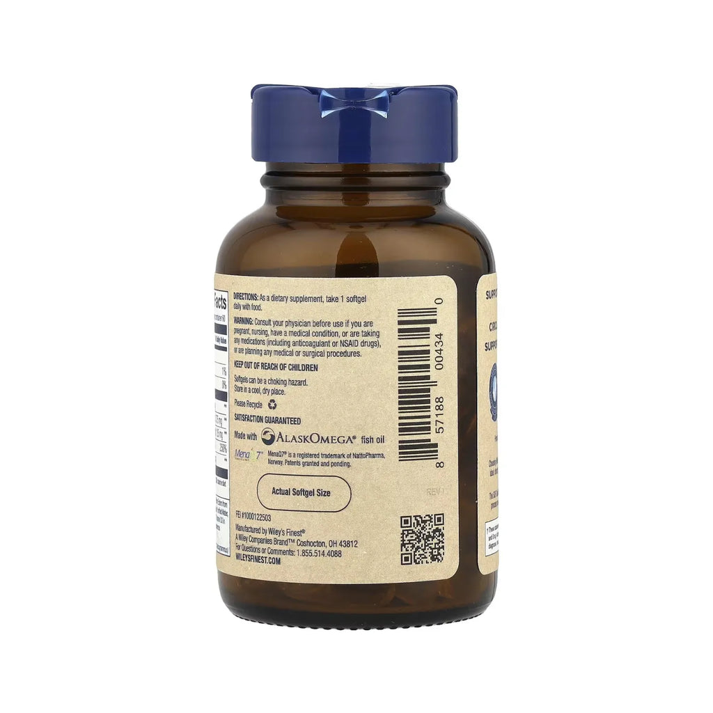 Wiley's Finest, Omega-3 con Vitaminas K2 y D3, 60 Cápsulas Blandas