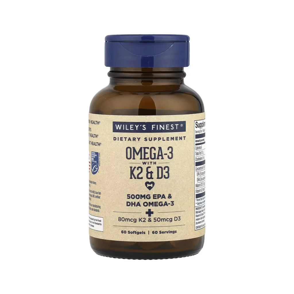 Wiley's Finest, Omega-3 con Vitaminas K2 y D3, 60 Cápsulas Blandas