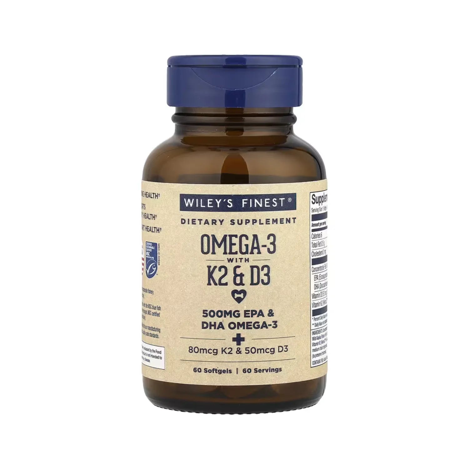Wiley's Finest, Omega-3 con Vitaminas K2 y D3, 60 Cápsulas Blandas