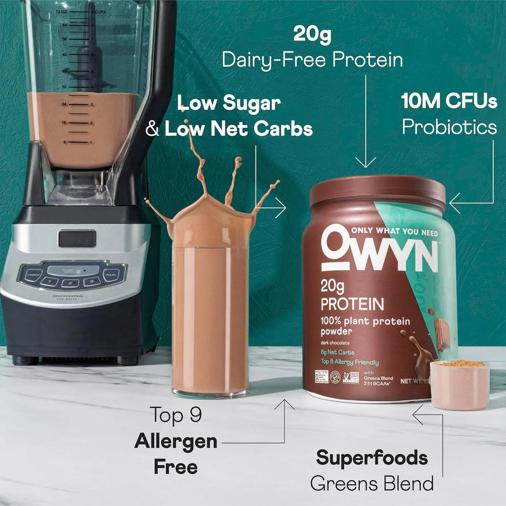 OWYN Proteína Vegetal en Polvo | Sabor Chocolate Negro | 494 gr | 20 g de Proteína