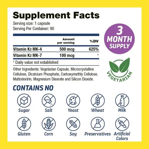 DRS HOPE | Vitamina K2 MK-4 500 mcg + MK-7 100 mcg | 90 Cápsulas Vegetales | Apoyo para Huesos y Salud Cardiovascular