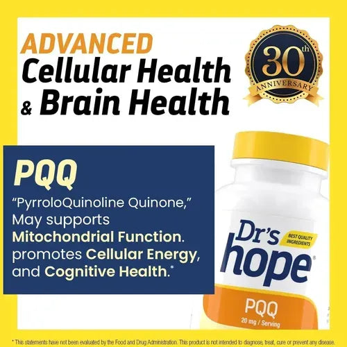 DR'S HOPE | PQQ Pirroloquinolina Quinona 20 mg | 30 Cápsulas Vegetales | Apoyo a la Energía Celular y Función Cognitiva
