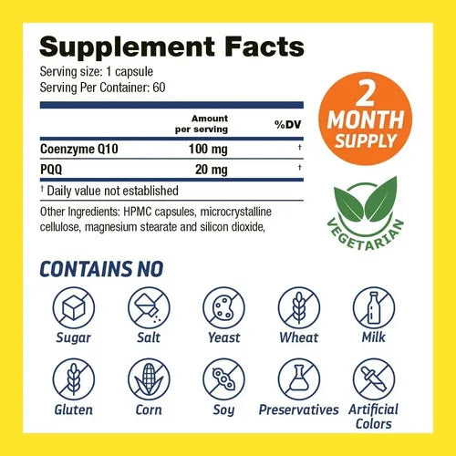 DR'S HOPE | PQQ 20 mg + CoQ10 Ubiquinol 100 mg | 60 Cápsulas Vegetales | Apoyo a la Energía Celular, Salud Cardiovascular y Cognitiva