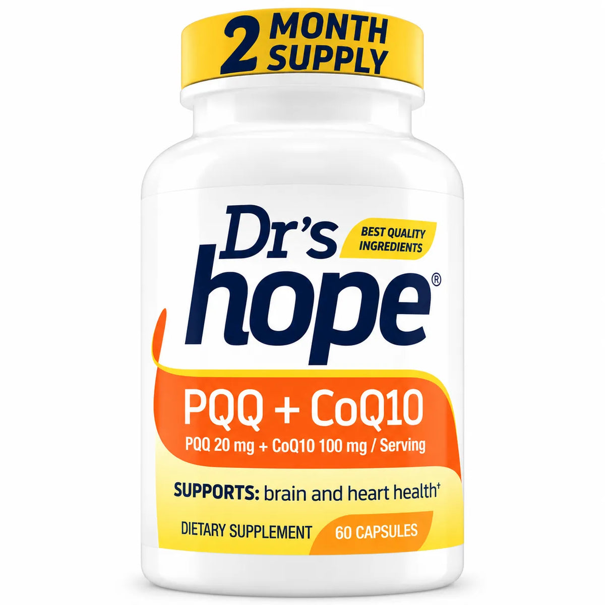 DR'S HOPE | PQQ 20 mg + CoQ10 Ubiquinol 100 mg | 60 Cápsulas Vegetales | Apoyo a la Energía Celular, Salud Cardiovascular y Cognitiva