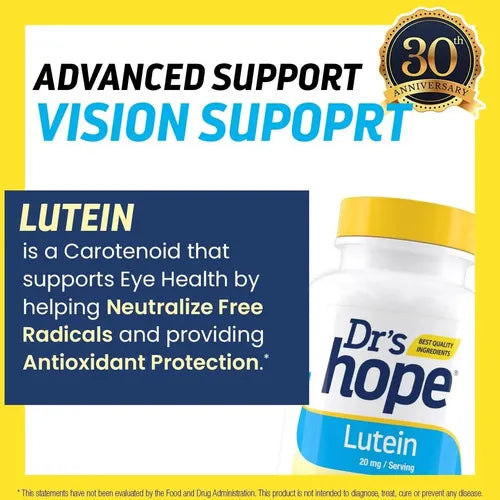 Drs Hope Luteína 20 mg | 60 Cápsulas Vegetales | Salud Visual y Protección Antioxidante | Suplemento Alimenticio