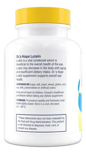 Drs Hope Luteína 20 mg | 60 Cápsulas Vegetales | Salud Visual y Protección Antioxidante | Suplemento Alimenticio