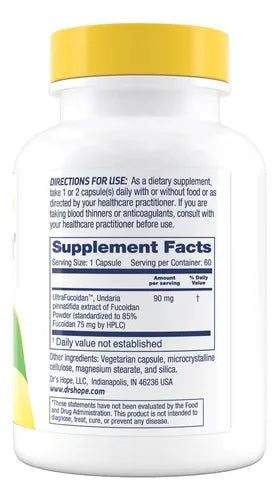 Drs Hope Fucoidan Brown Seaweed Extract 85% | 60 Cápsulas | Apoyo Inmunológico y Protección Antioxidante | Suplemento Alimenticio