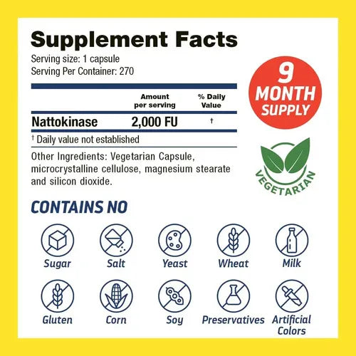 DR'S HOPE | Nattokinase 2,000 FU | 270 Cápsulas Vegetales | Apoyo a la Circulación y Salud Cardiovascular