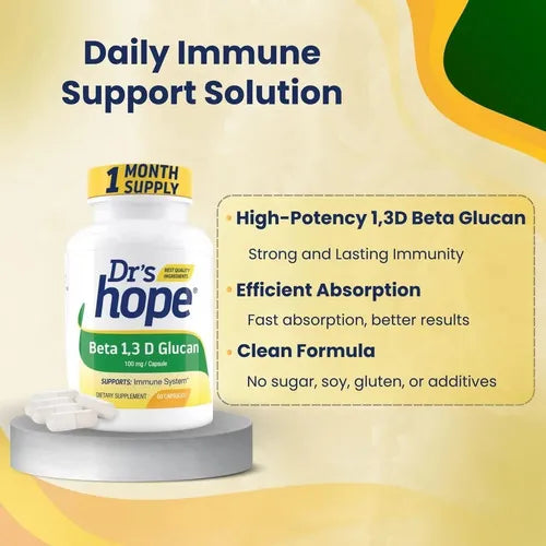 Drs Hope Beta 1,3 D Glucan 100 mg | 60 Cápsulas Vegetales | Apoyo Inmunológico y Defensas Naturales | Suplemento Alimenticio