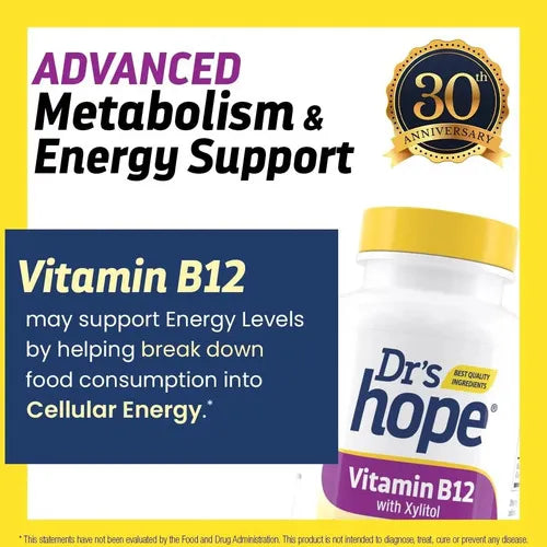 DR'S HOPE | Vitamina B12 con Xilitol 1000 mcg | 120 Tabletas Masticables Sabor Menta | Apoyo al Sistema Nervioso y Metabolismo Energético