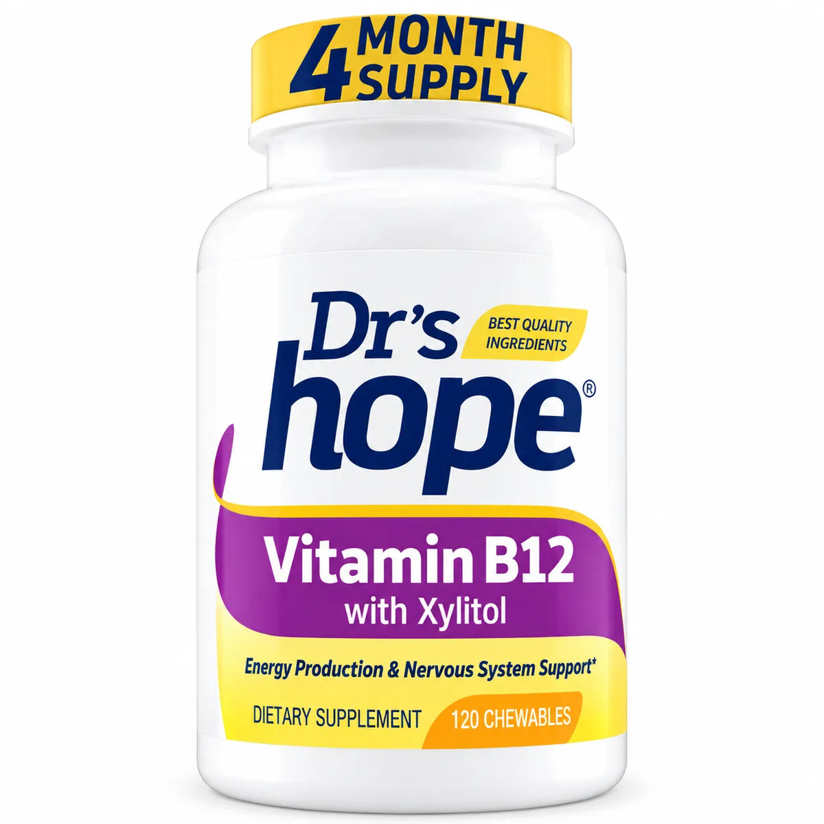 DR'S HOPE | Vitamina B12 con Xilitol 1000 mcg | 120 Tabletas Masticables Sabor Menta | Apoyo al Sistema Nervioso y Metabolismo Energético