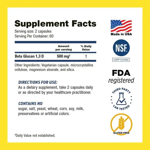 Drs Hope Beta 1,3 D Glucan 500 mg | 120 Cápsulas Vegetales | Apoyo Inmunológico y Bienestar General | Suplemento Alimenticio
