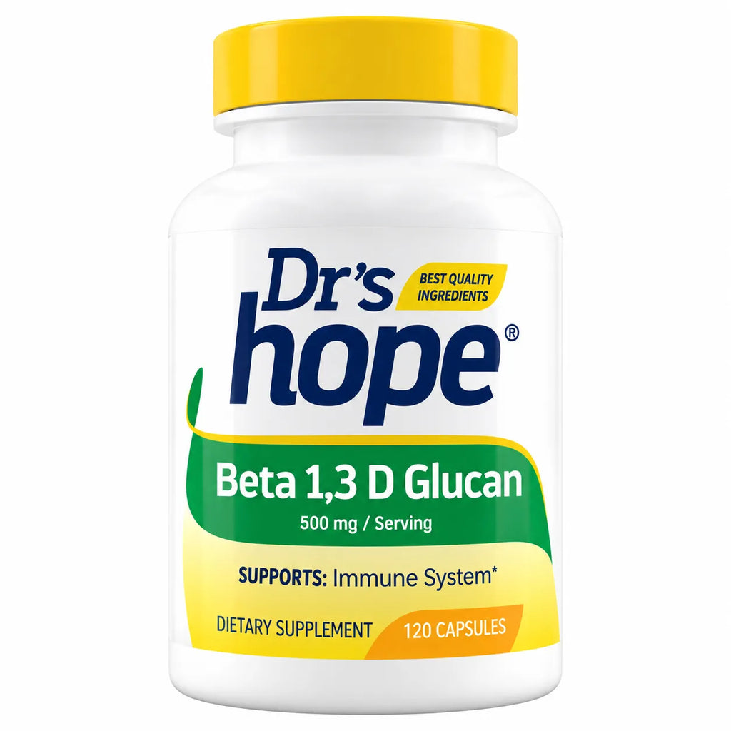 Drs Hope Beta 1,3 D Glucan 500 mg | 120 Cápsulas Vegetales | Apoyo Inmunológico y Bienestar General | Suplemento Alimenticio