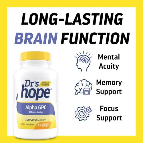 Drs Hope Alpha GPC 500 mg | 180 Cápsulas Vegetales | Memoria, Concentración y Salud Cognitiva | Suplemento Alimenticio
