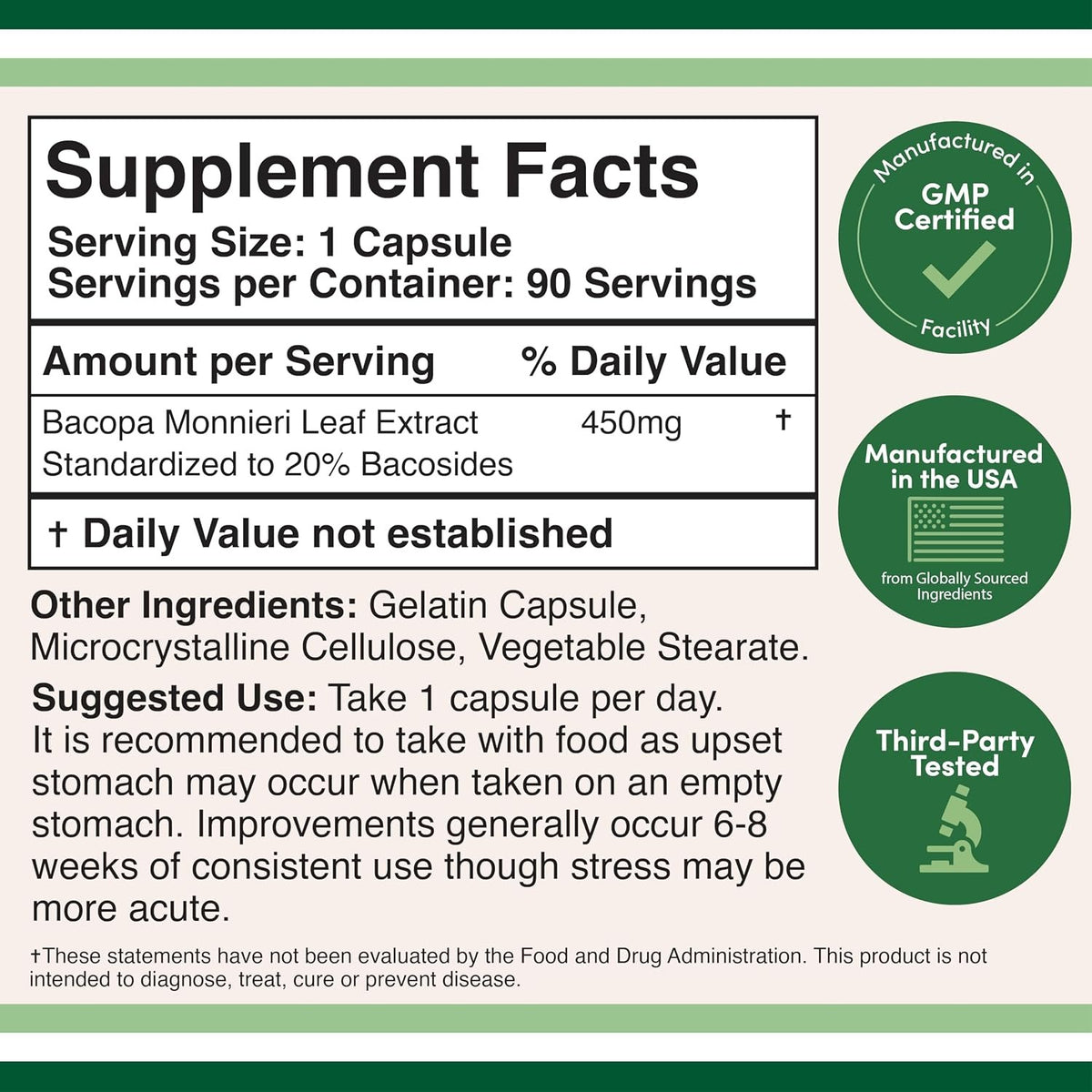 Double Wood Bacopa Monnieri 450 mg 90 Cápsulas