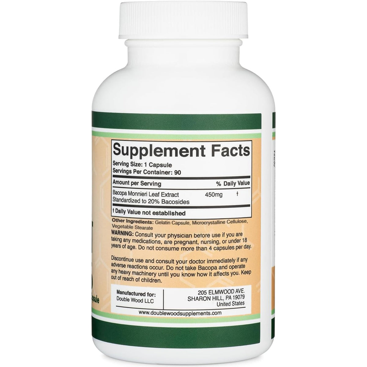 Double Wood Bacopa Monnieri 450 mg 90 Cápsulas
