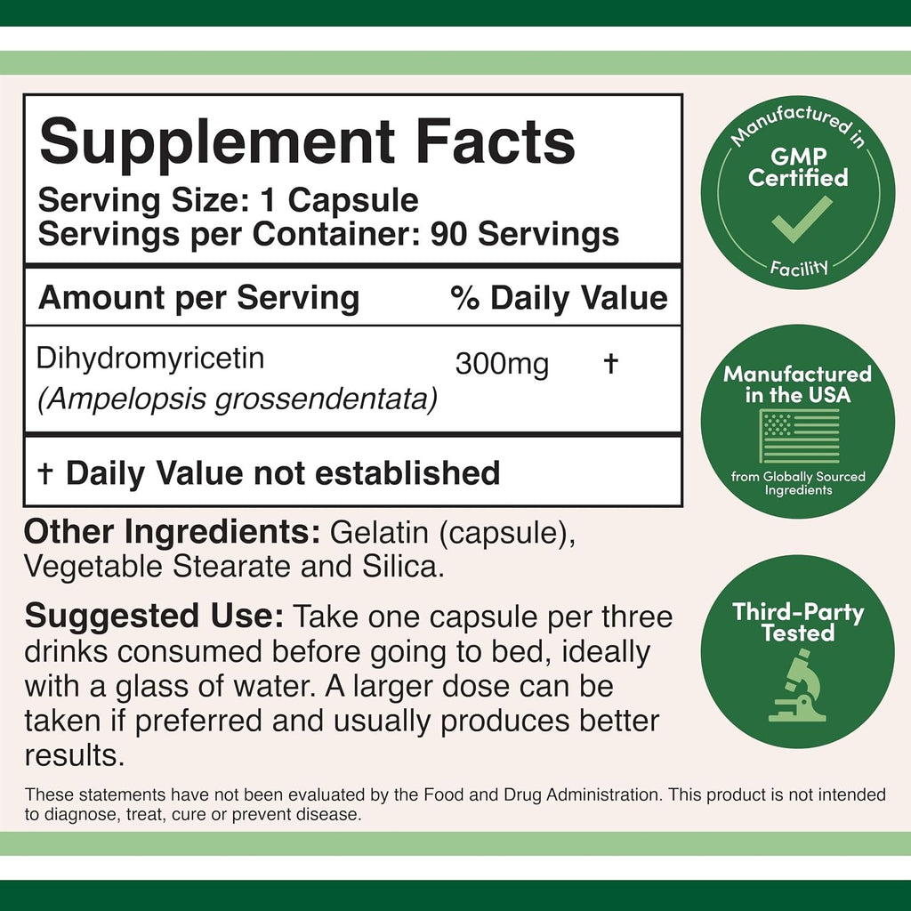 Double Wood Dihidromiricetina (DHM) 300 mg 90 Cápsulas